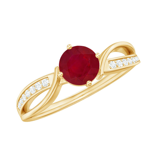 Natural 0.6 Carat Ruby Infinity Promise Ring with Diamond