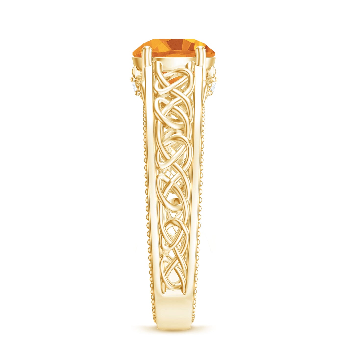 Vintage Style Citrine Diamond Engagement Ring with Celtic Knot