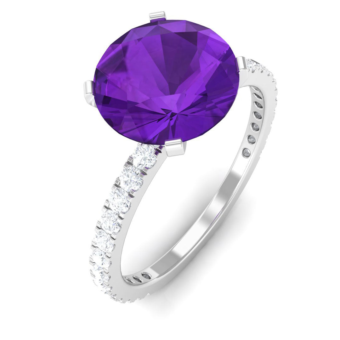 Real 1.2 Carat Amethyst Engagement Ring with Diamond for Women