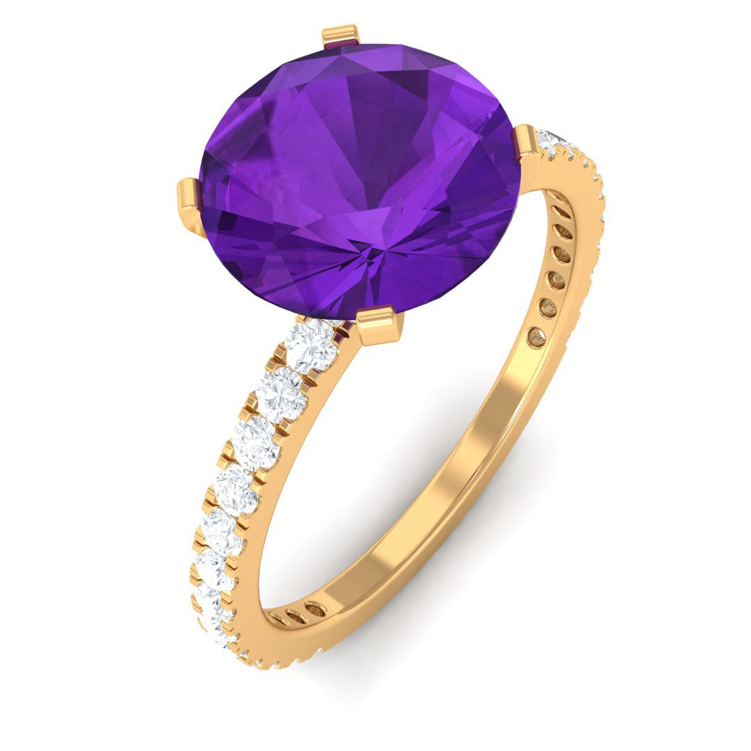 Real 1.2 Carat Amethyst Engagement Ring with Diamond for Women