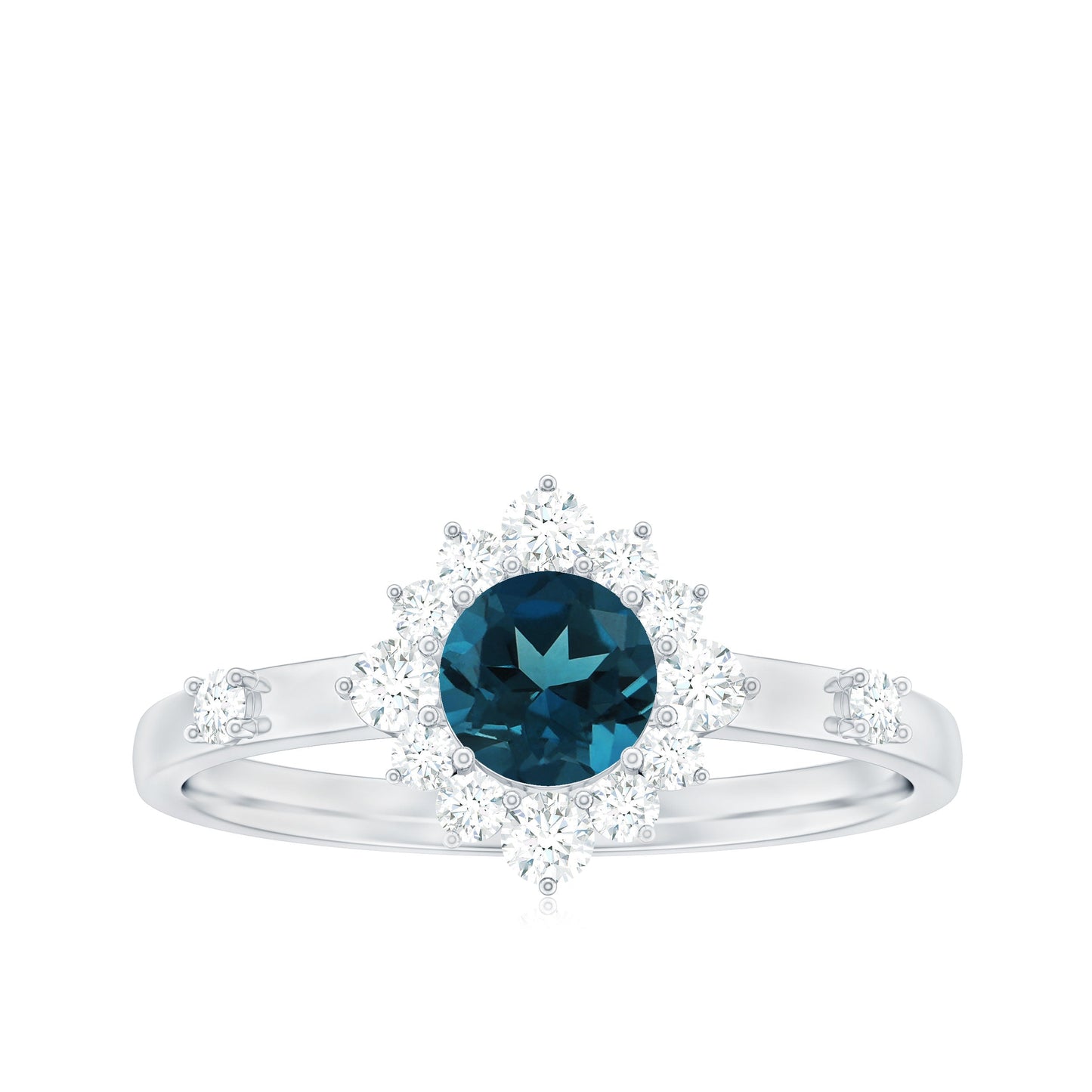 Round London Blue Topaz Promise Ring with Diamond Halo
