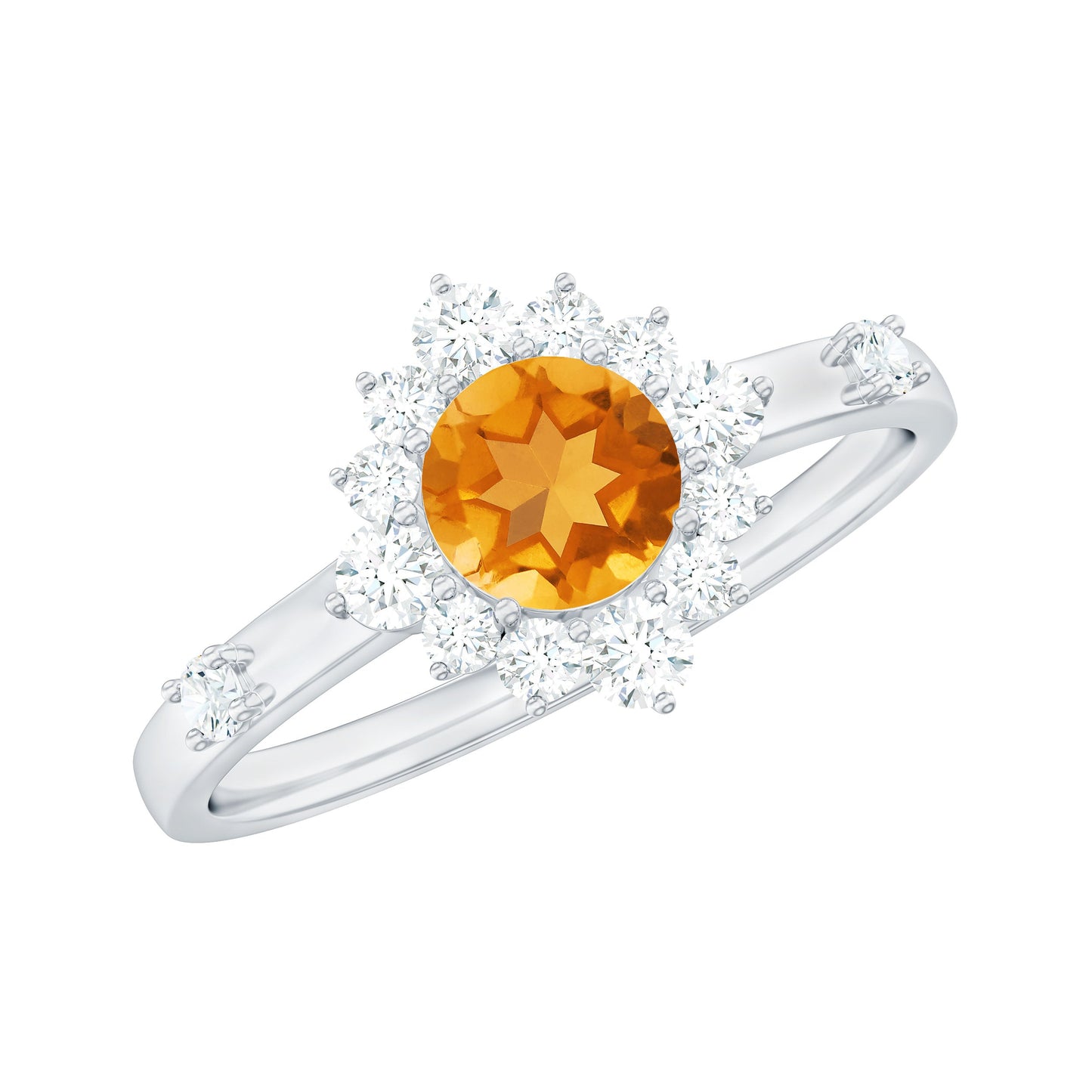 Classic Citrine Engagement Ring with Diamond Halo