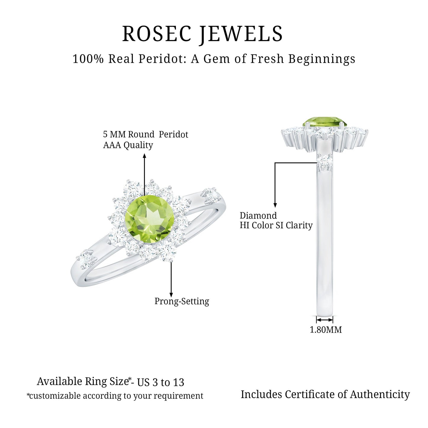Real Half Carat Peridot Engagement Ring with Diamond Halo
