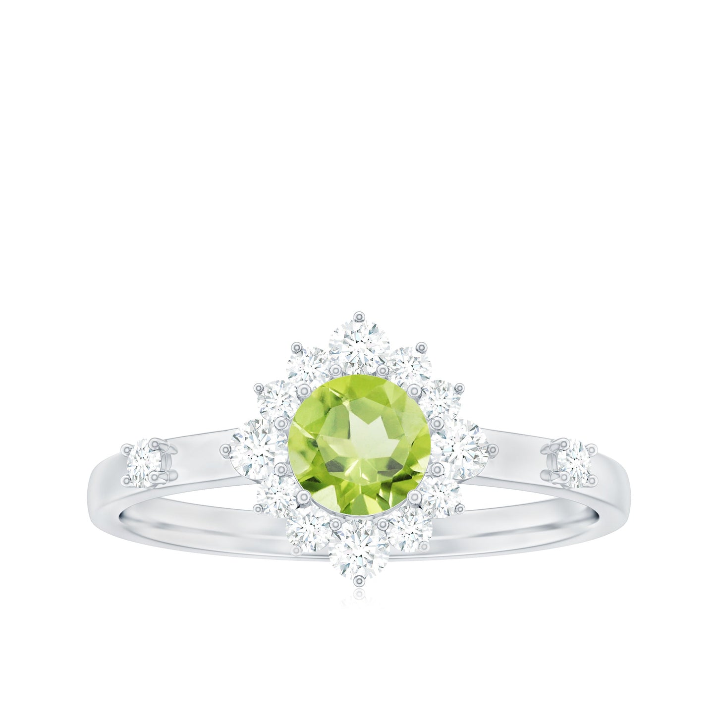 Real Half Carat Peridot Engagement Ring with Diamond Halo