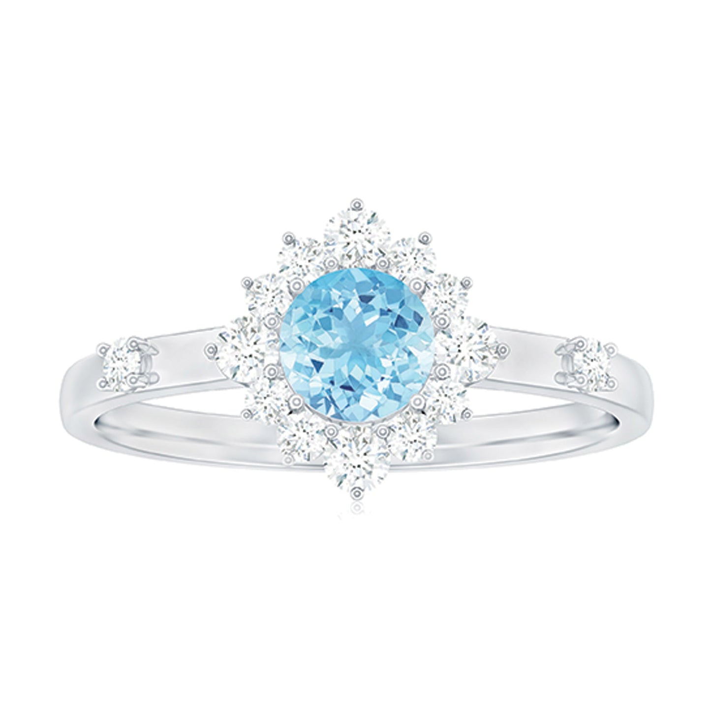 Genuine 0.8 Carat Aquamarine and Diamond Halo Engagement Ring