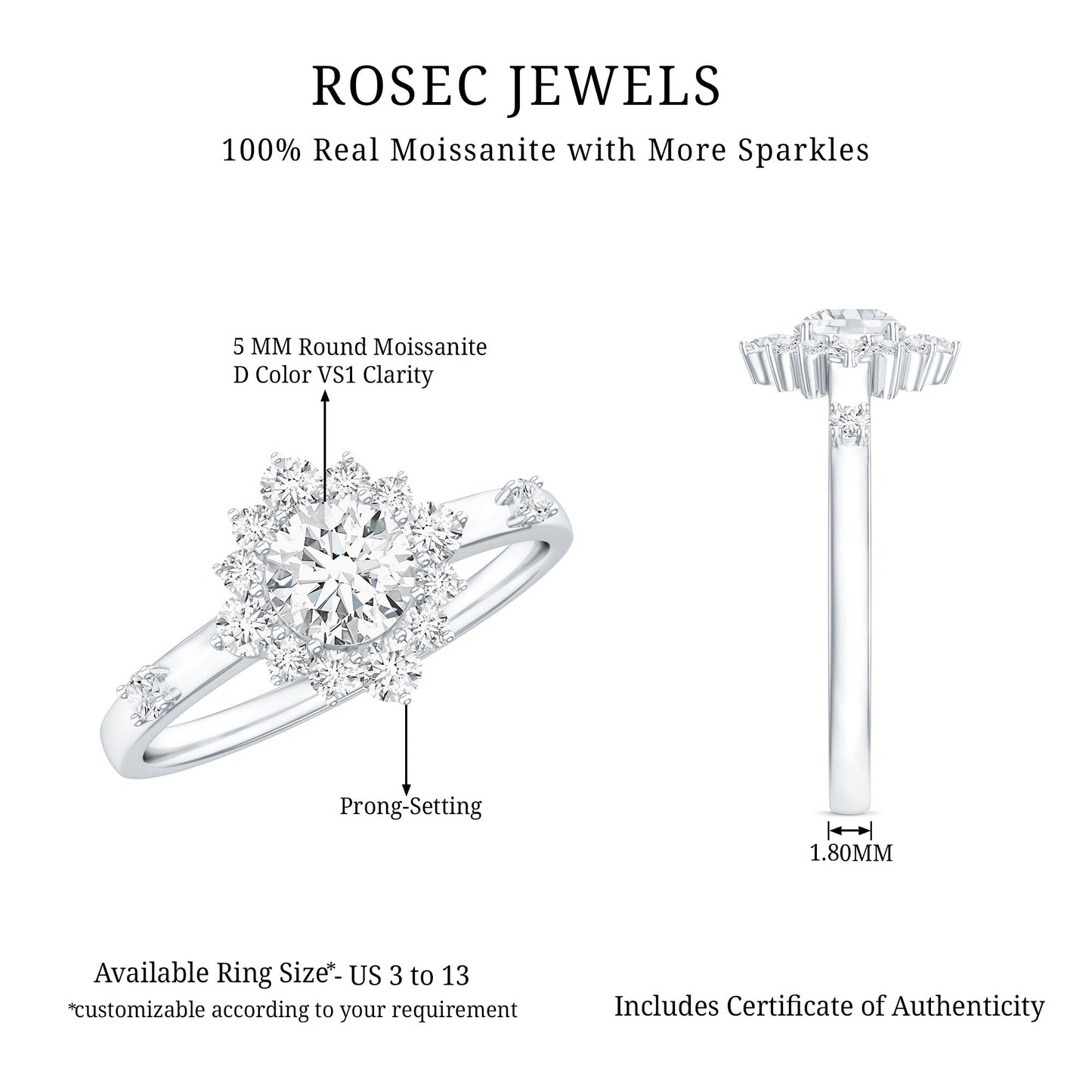 Round Moissanite Engagement Ring with Halo