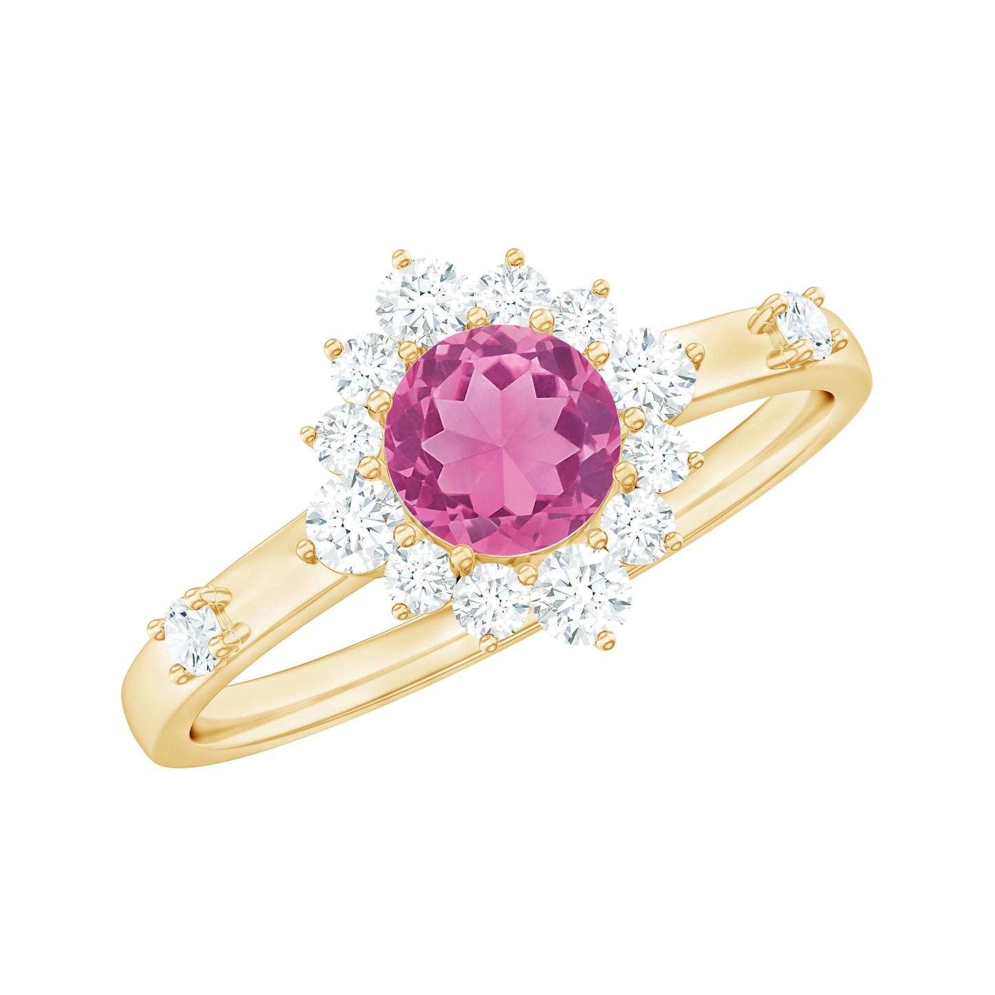 Round Pink Tourmaline Classic Halo Engagement Ring with Diamond