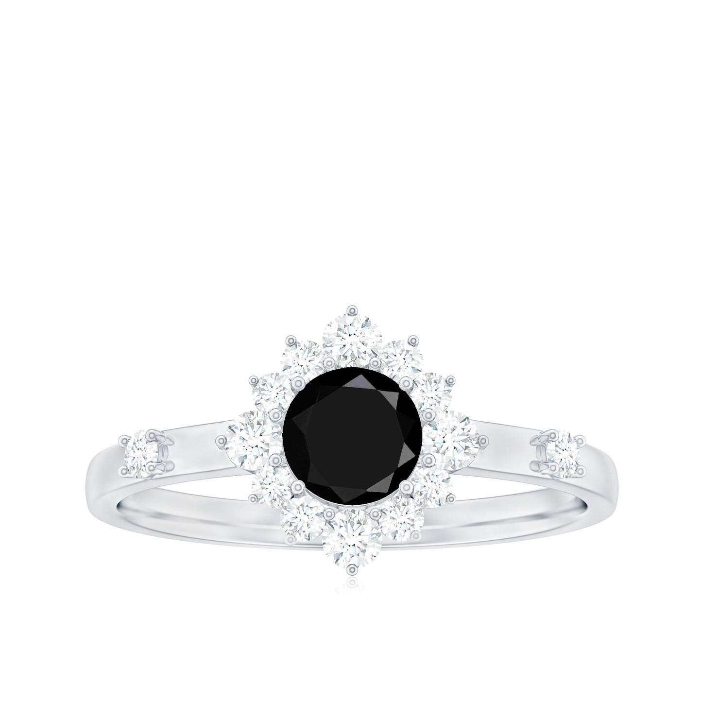 Certified Genuine 0.4 Carat Black Onyx Halo Ring with Diamond