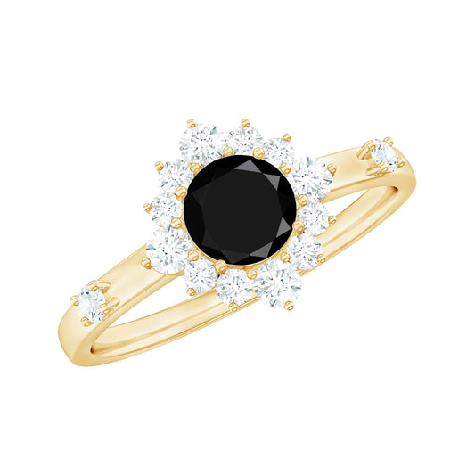 Certified Genuine 0.4 Carat Black Onyx Halo Ring with Diamond