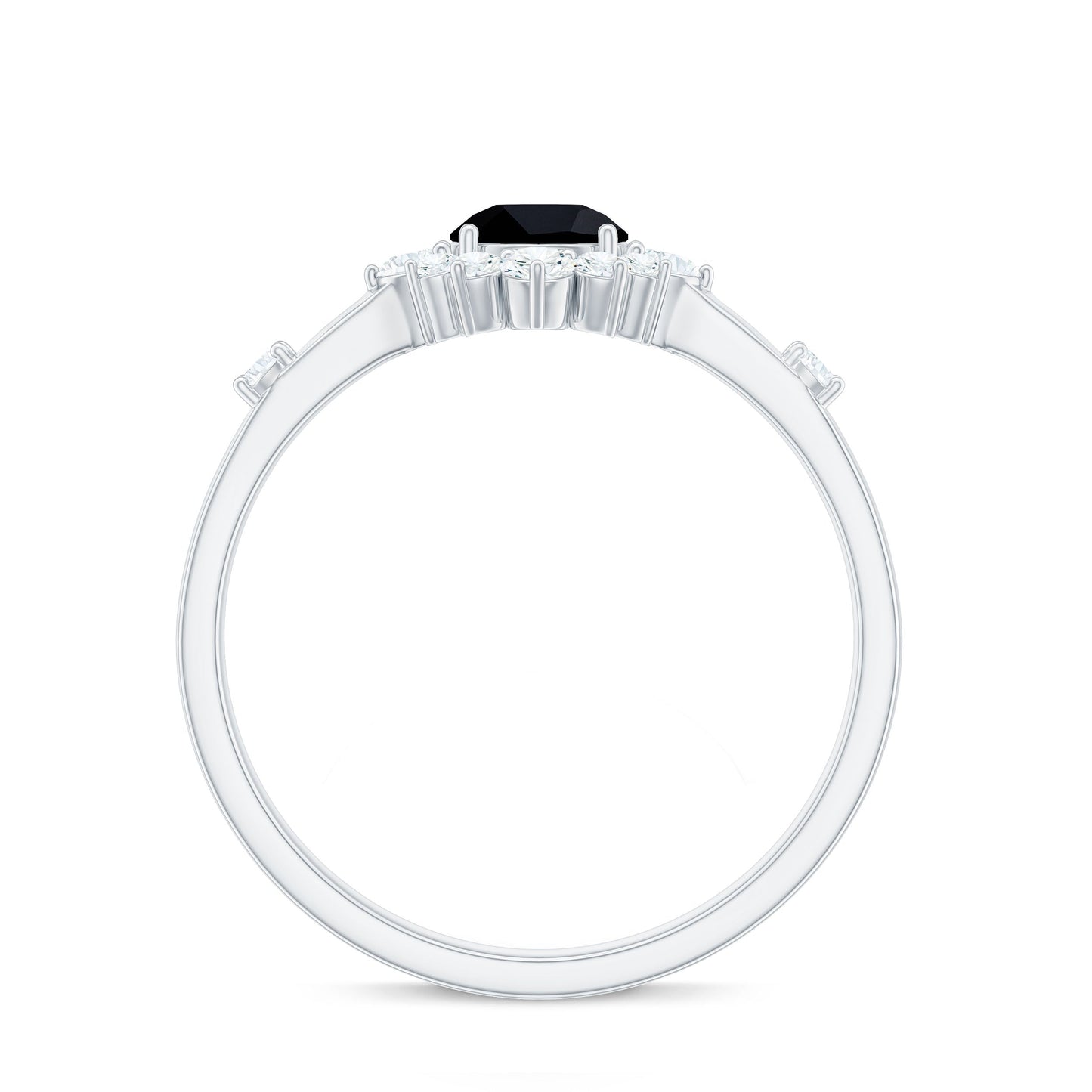 Natural Black Spinel Promise Ring with Diamond Halo