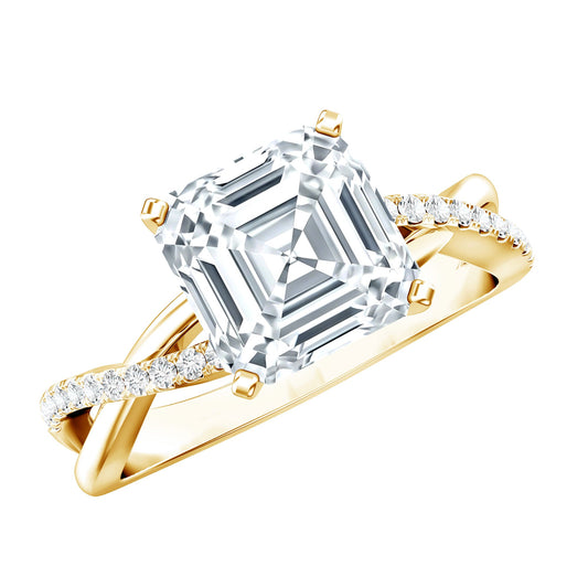 Certified Moissanite Asscher Cut Engagement Ring with Twisted Shank