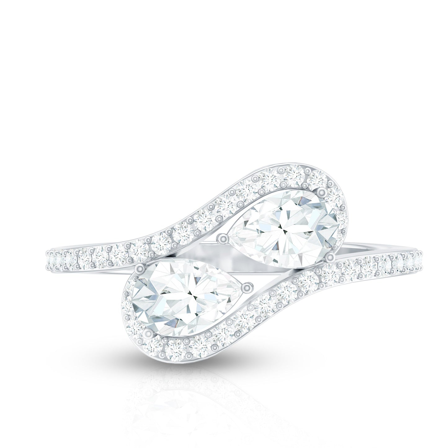 Pear Cut Moissanite 2 Stone Engagement Ring with Bypass Shank