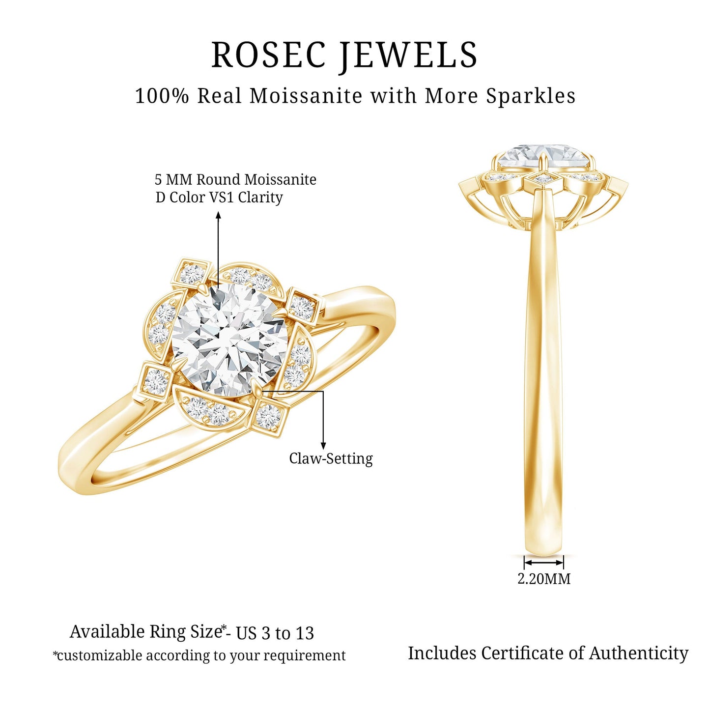 Vintage Inspired Moissanite Engagement Ring With Certificate
