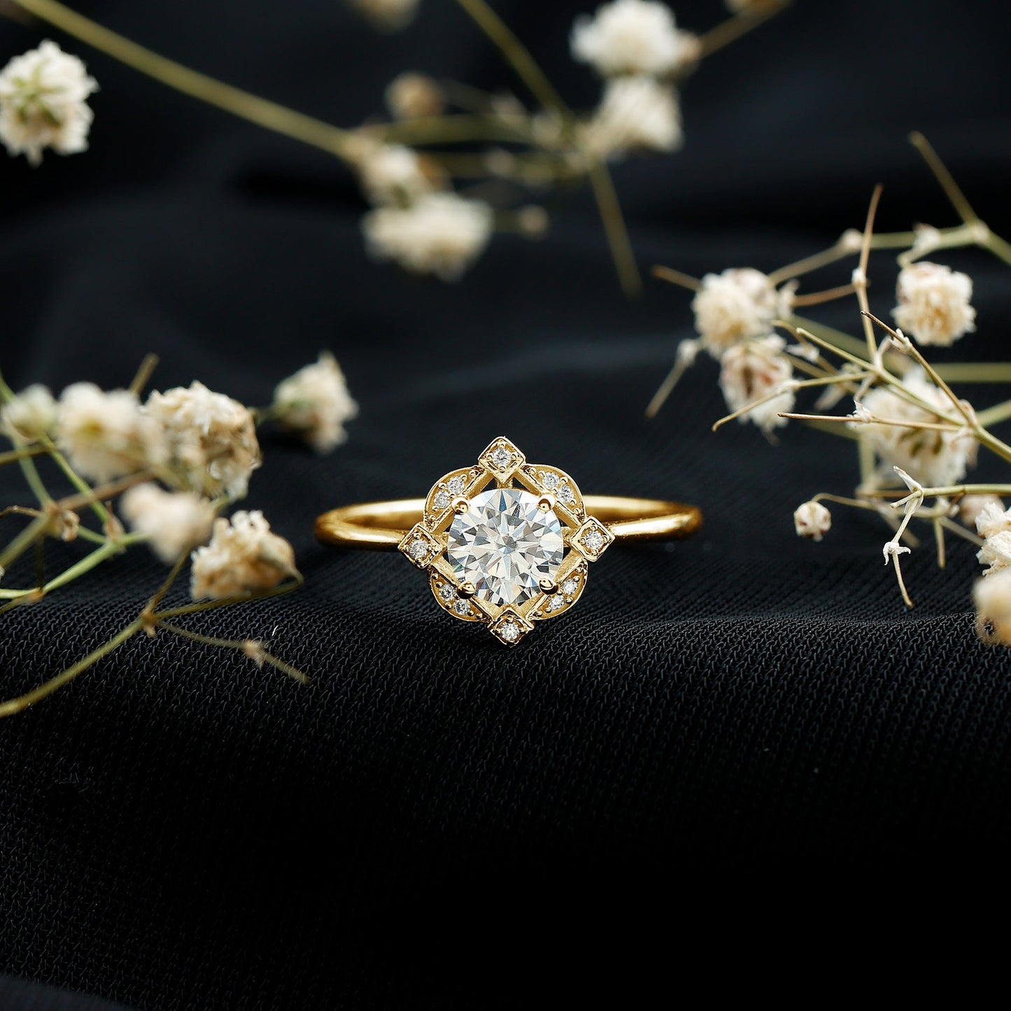 Vintage Inspired Moissanite Engagement Ring With Certificate
