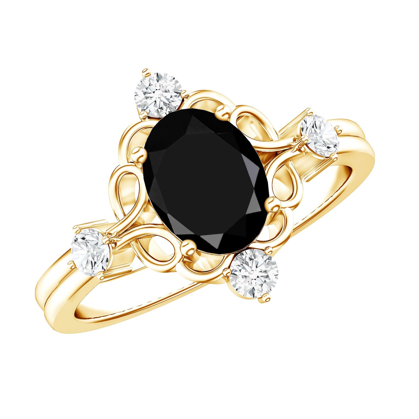 Vintage Style 1.9 Carat Lab Grown Black Diamond Oval Engagement Ring with White Diamond
