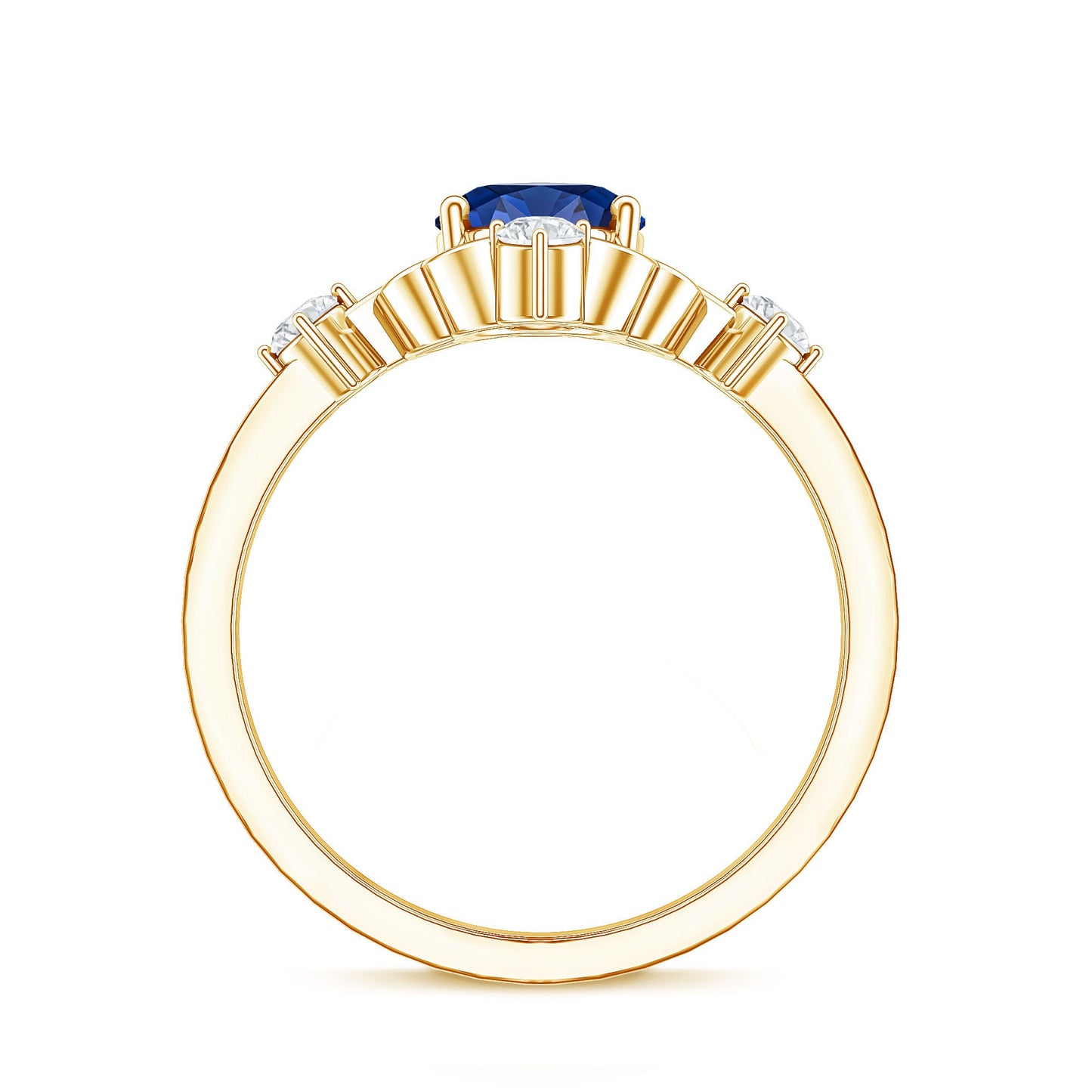 1.5 Carat Oval Cut Lab Grown Blue Sapphire Vintage Engagement Ring with Diamond