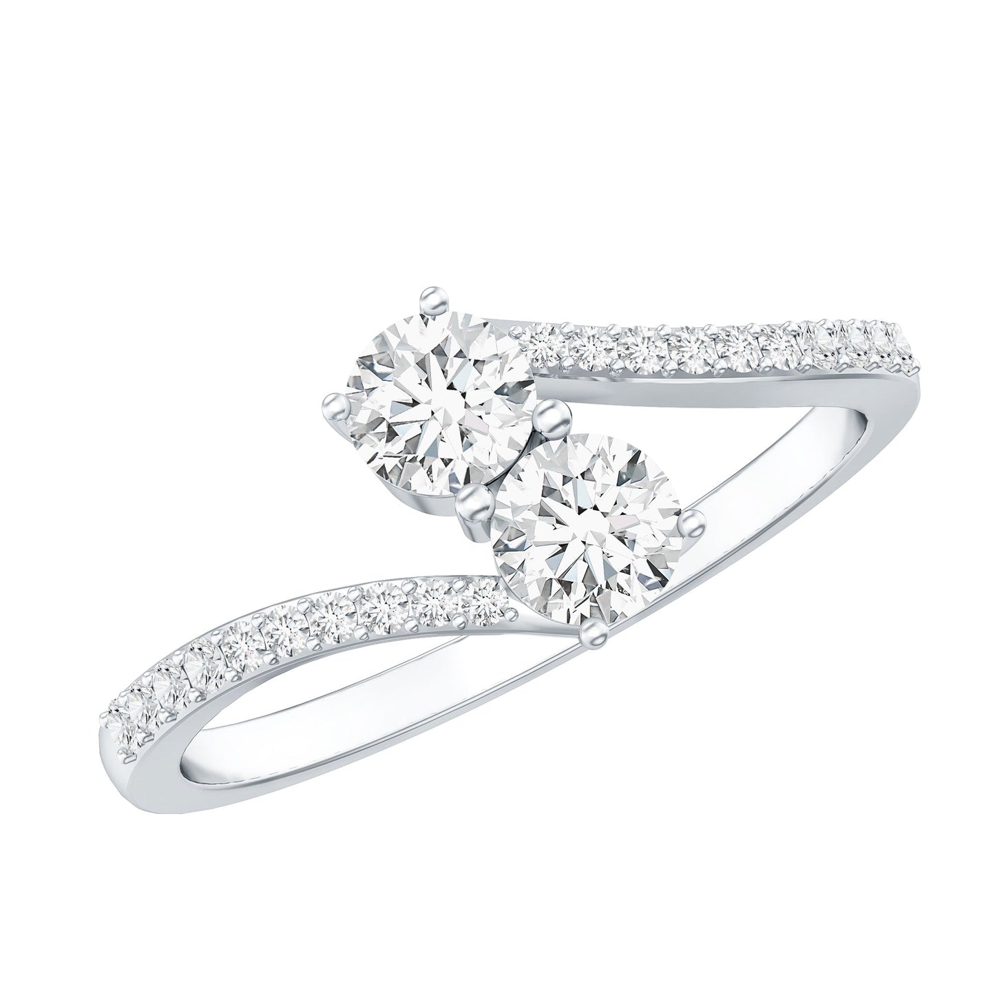 Certified Moissanite 2 Stone Promise Ring in Bypass Shank
