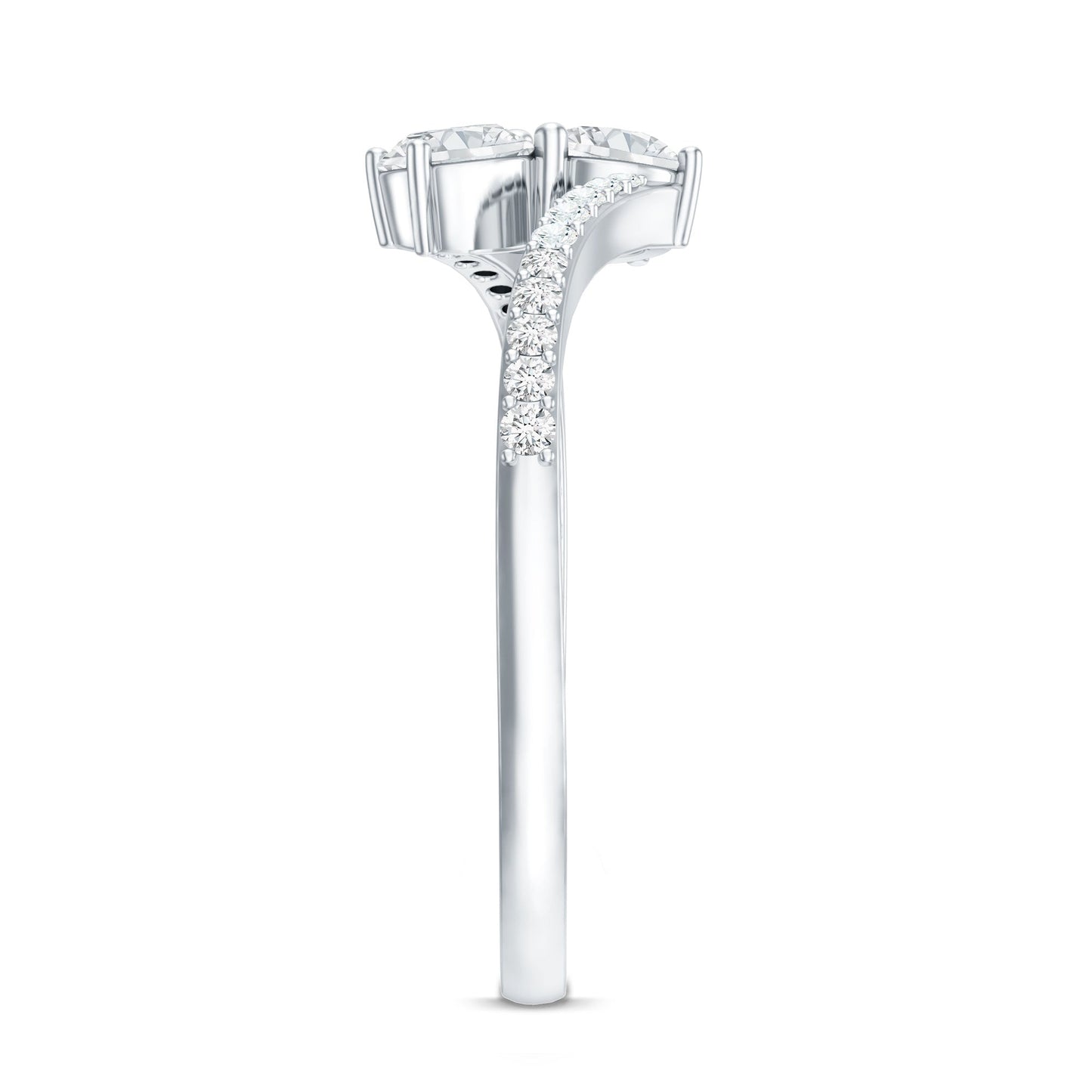 Certified Moissanite 2 Stone Promise Ring in Bypass Shank