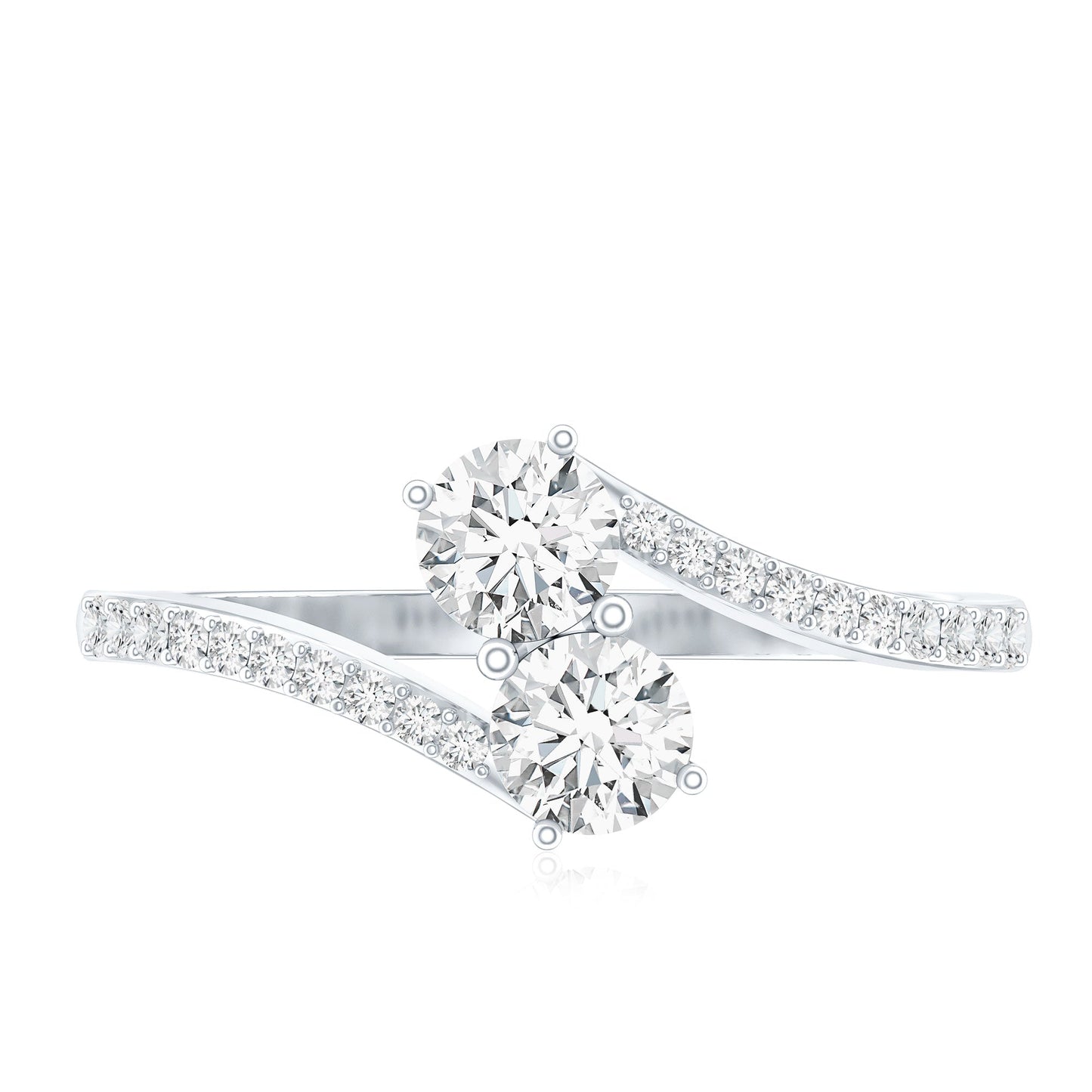 Certified Moissanite 2 Stone Promise Ring in Bypass Shank