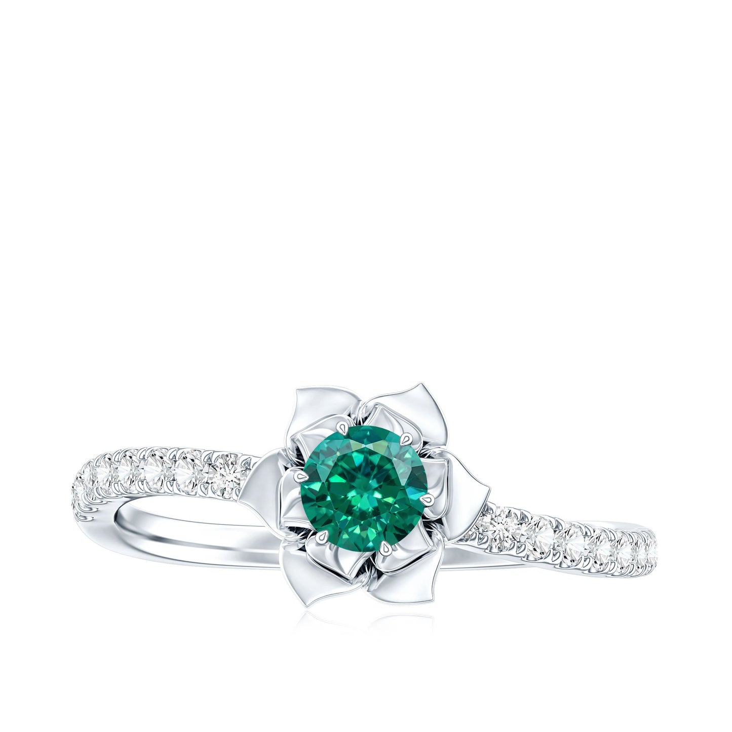 Certified Lab Grown Emerald Diamond Flower Engagement Ring