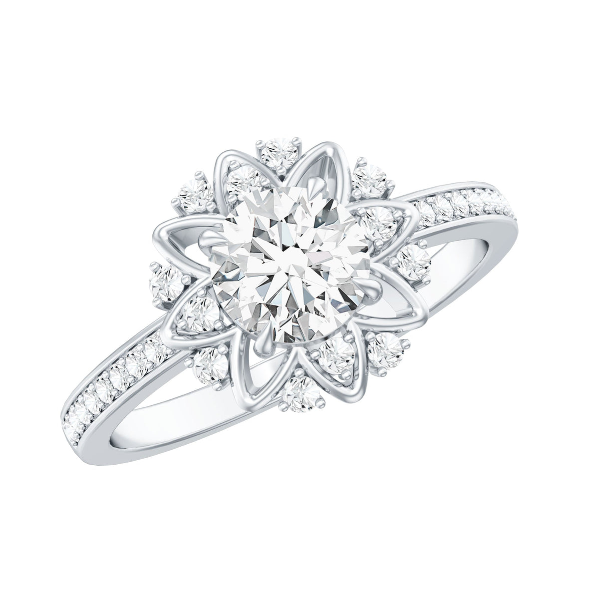 Round Certified Moissanite Flower Engagement Ring