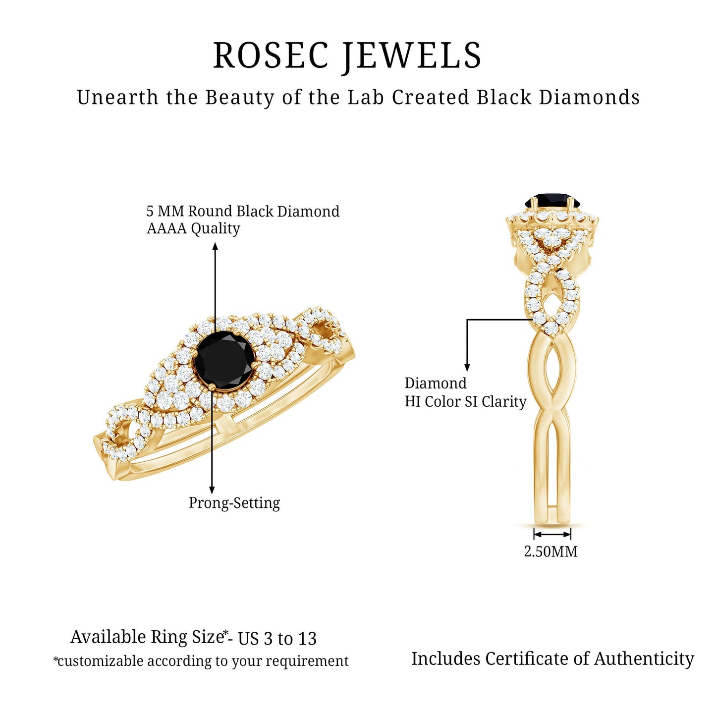 Certified 0.84 Carat Lab Grown Black Diamond Engagement Ring with White Diamond