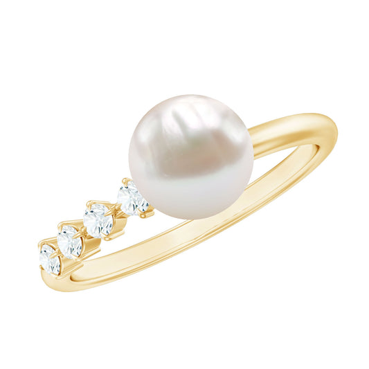 7.4 Carat Freshwater Pearl Engagement Ring with Diamond for Women