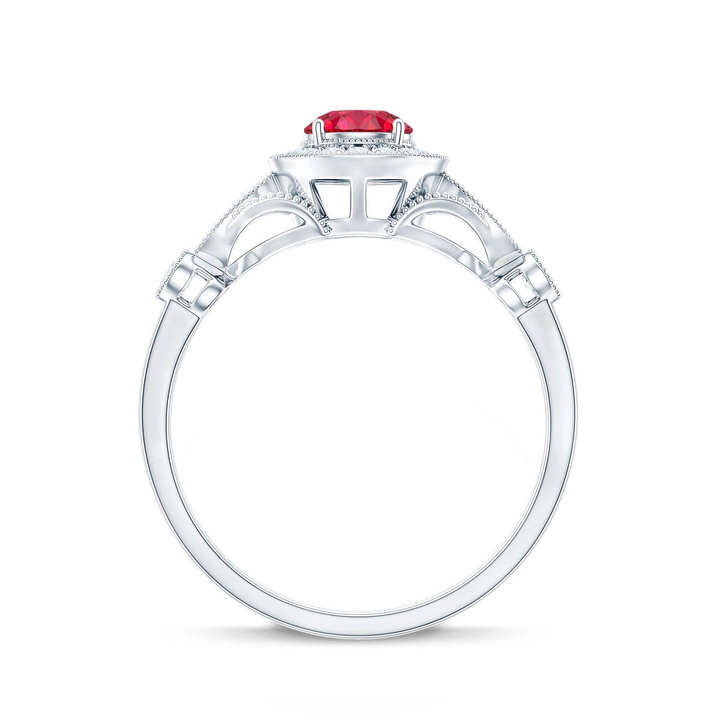 Antique Inspired Lab Created Ruby and Diamond Engagement Ring