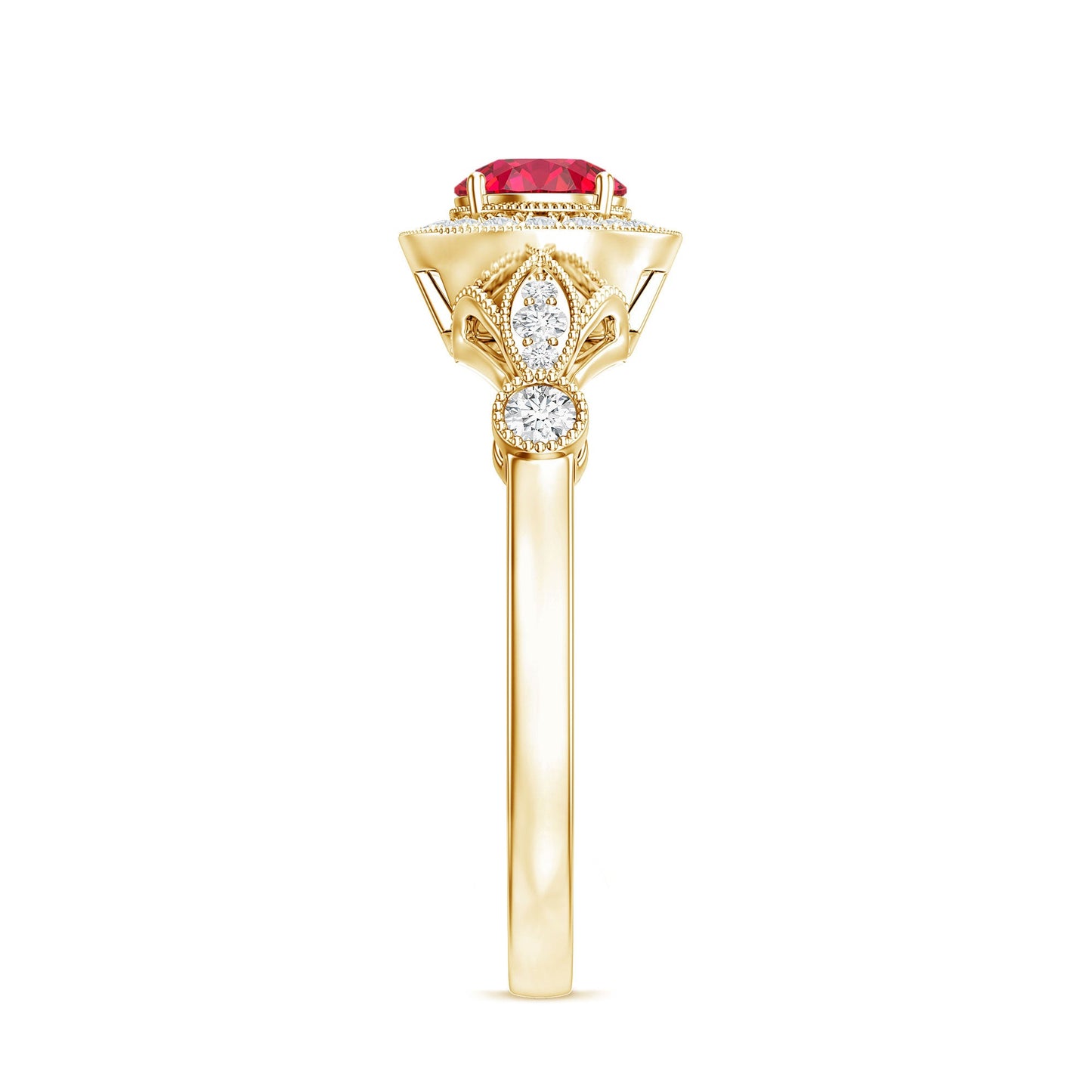 Antique Inspired Lab Created Ruby and Diamond Engagement Ring
