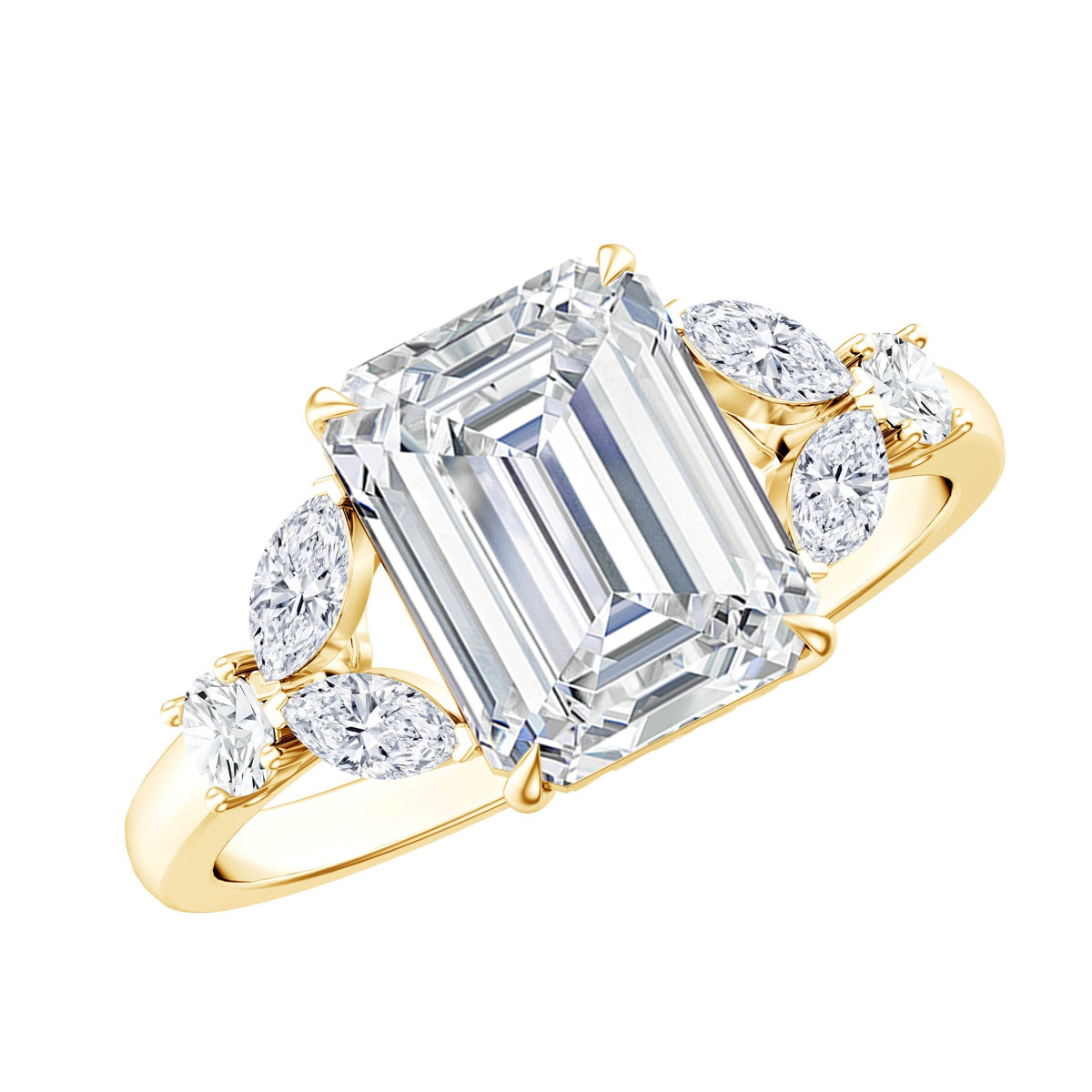 Claw Set Emerald Cut Moissanite Designer Engagement Ring