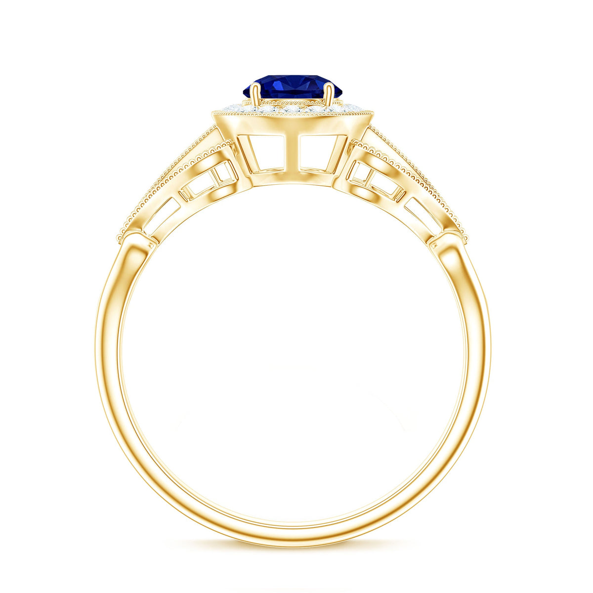 Certified 0.6 Carat Lab Grown Blue Sapphire Retro Engagement Ring with Diamond