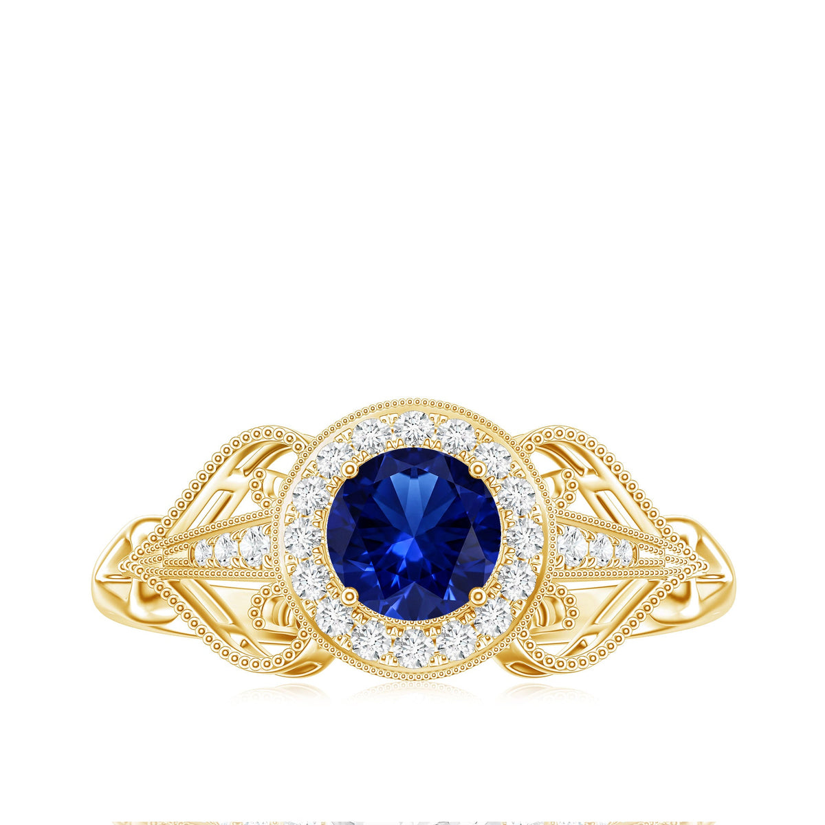 Certified 0.6 Carat Lab Grown Blue Sapphire Retro Engagement Ring with Diamond