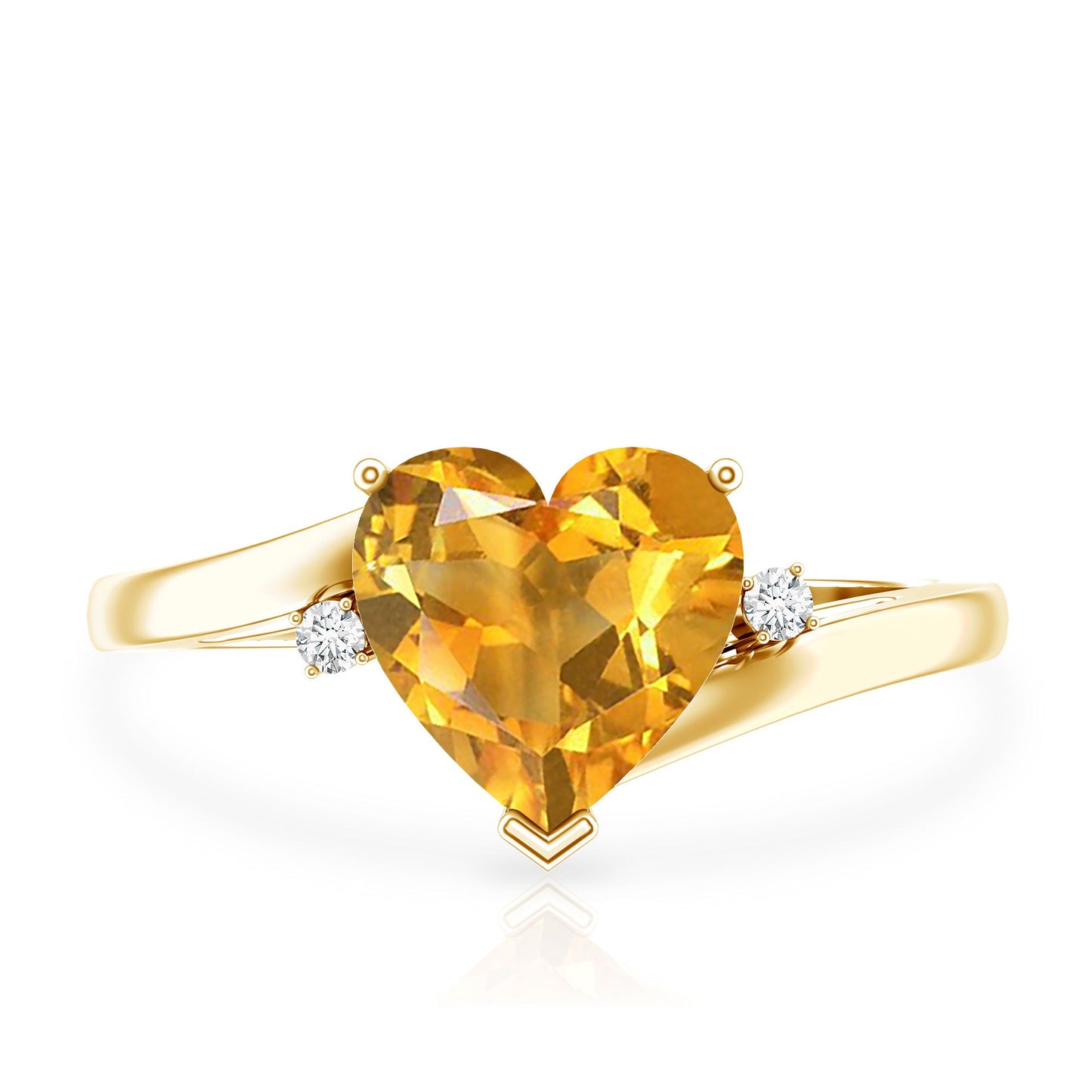 Natural 2 Carat Citrine Heart Engagement Ring with Diamond