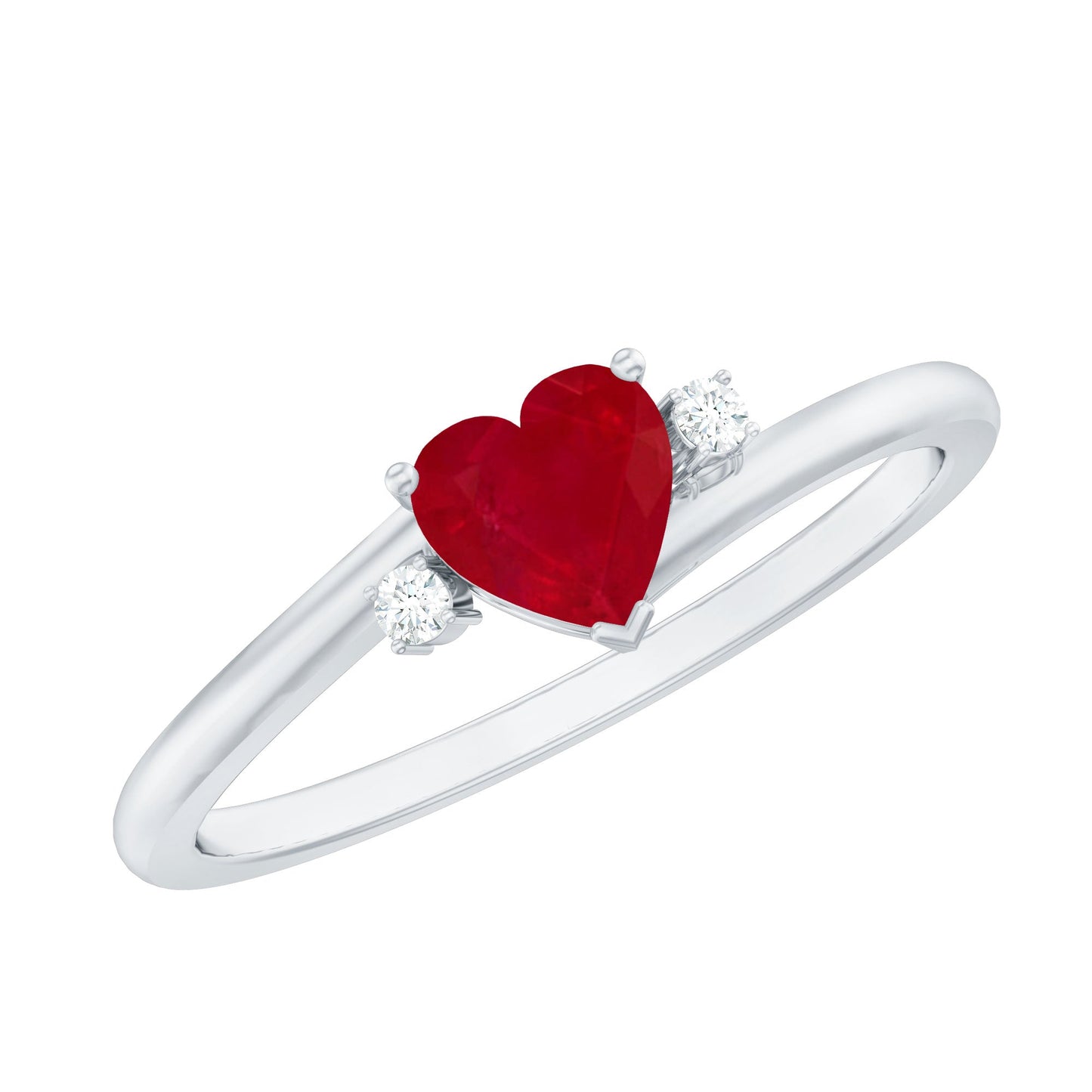 Real 0.6 Carat Ruby Diamond Heart Promise Ring with Bypass Shank