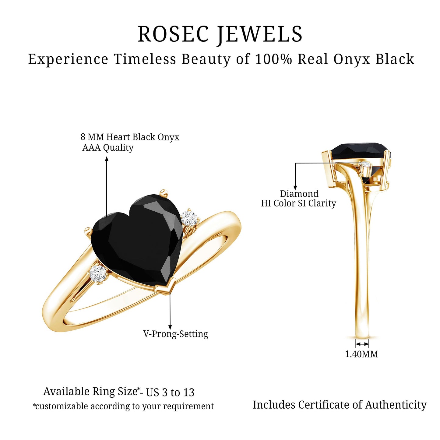 Heart Shaped Black Onyx Engagement Ring with Diamonds