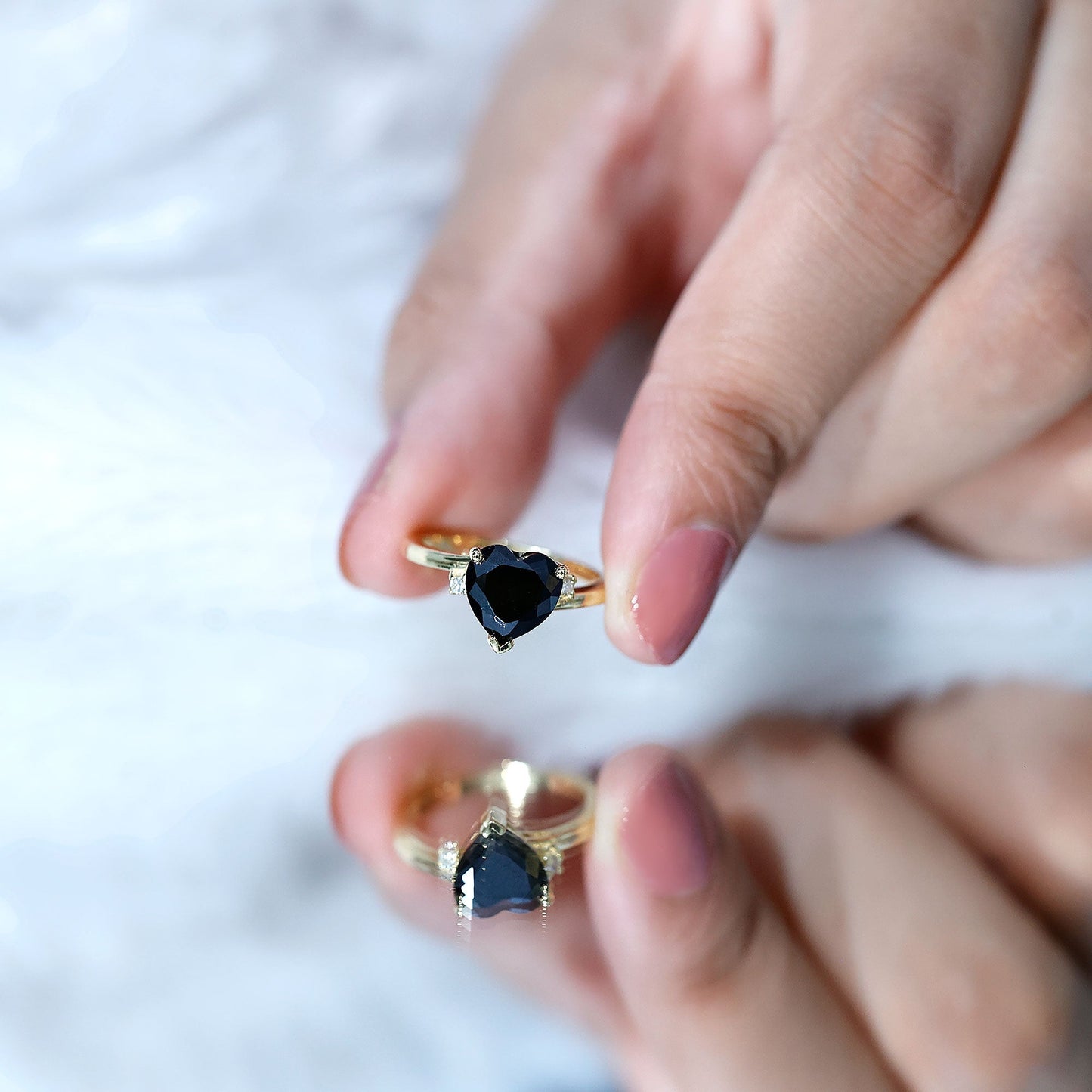 2 Carat Heart Shape Black Spinel Solitaire Engagement Ring