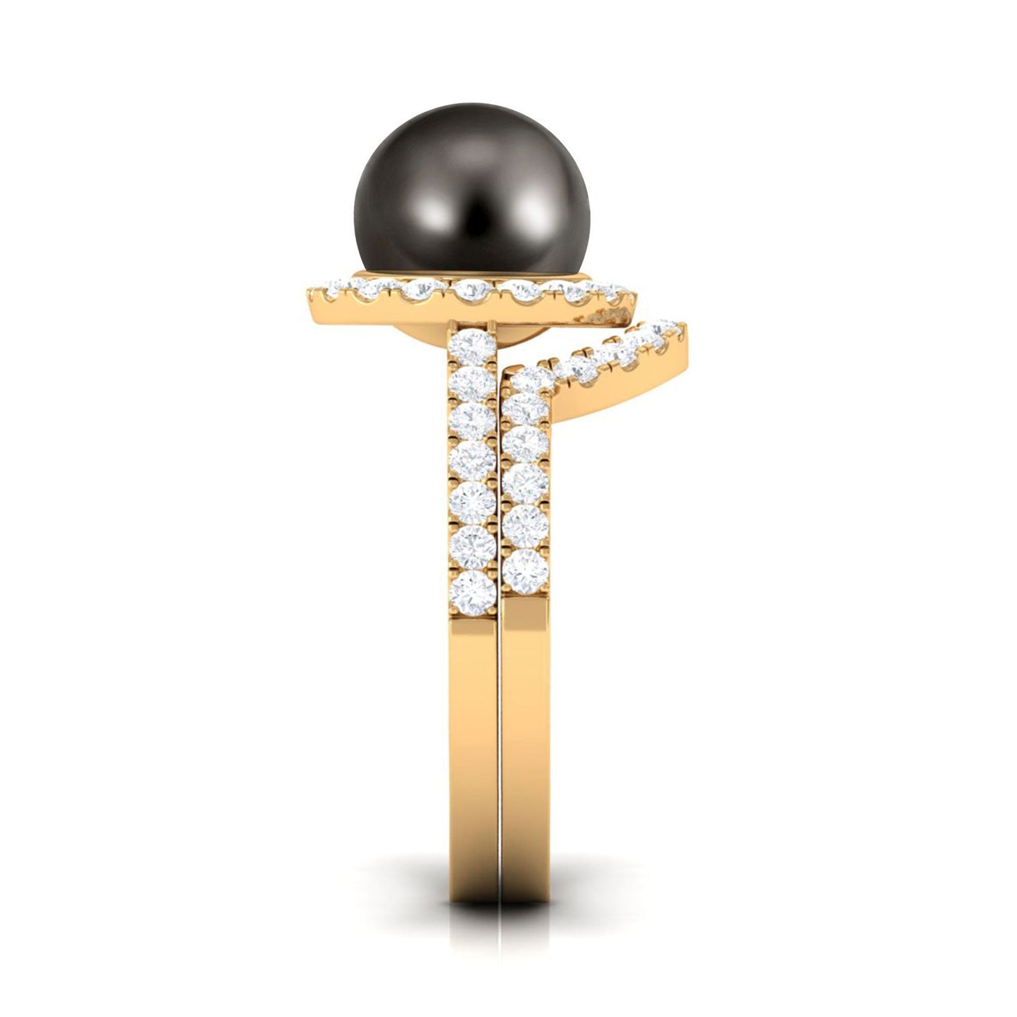 7.5 Carat Tahitian Pearl and Diamond Halo Wedding Ring Set