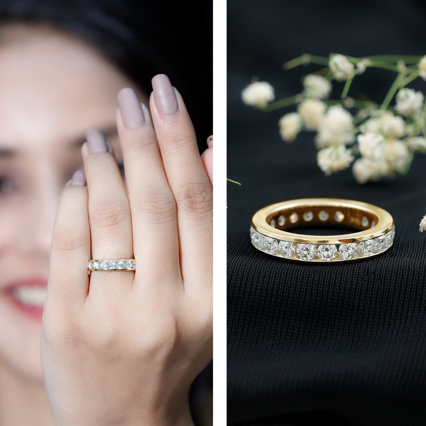 Channel Set Round Moissanite Full Eternity Band Ring