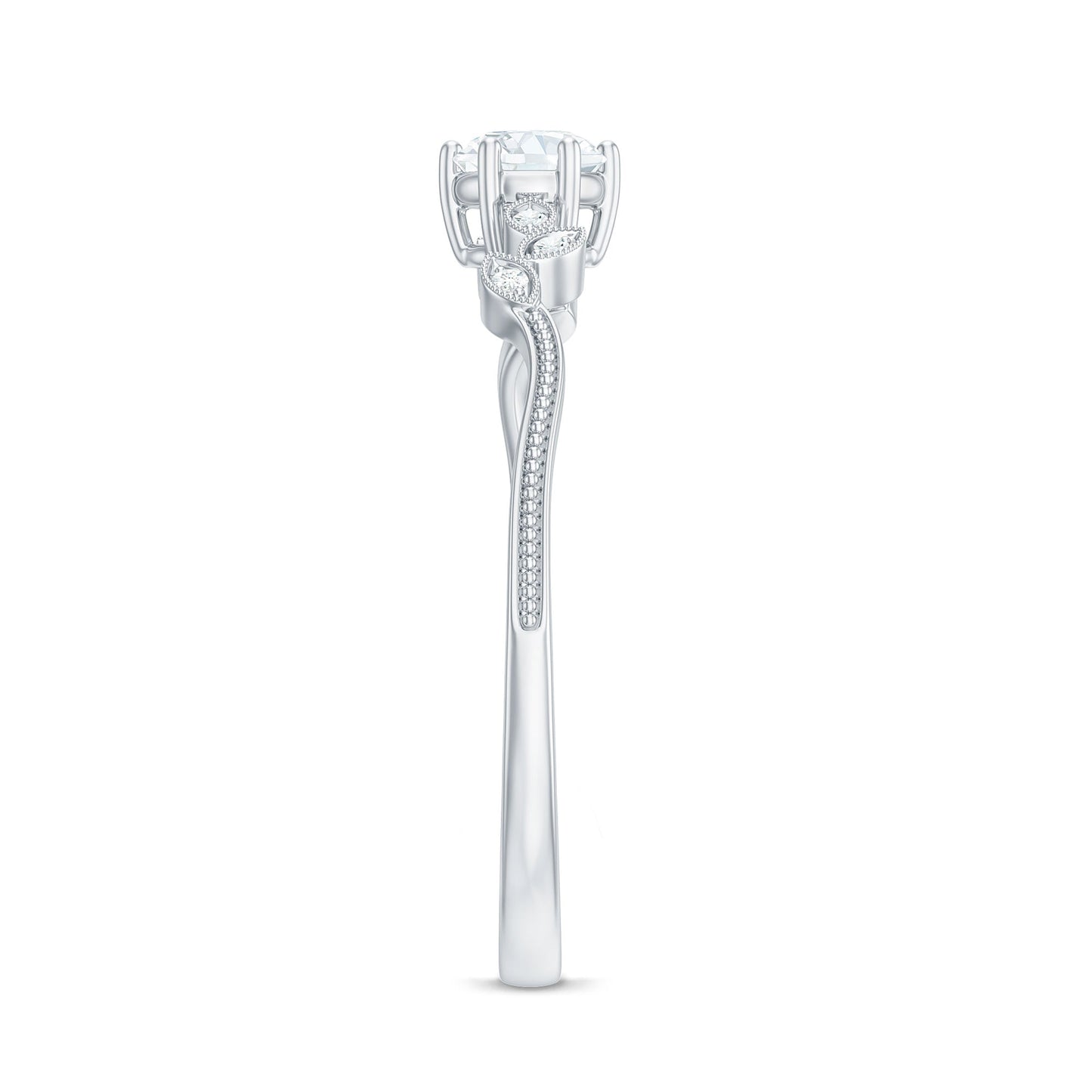 Minimalist Moissanite Leaf Promise Ring with Beaded Detail