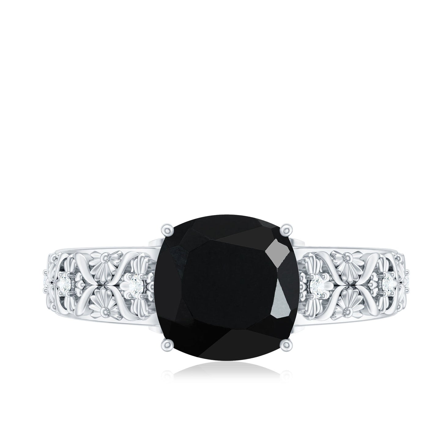 Cushion Cut 2.8 Carat Lab Grown Black Diamond Vintage Engagement Ring with White Diamond