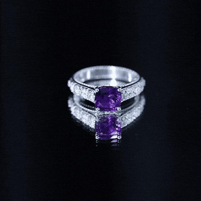 Vintage Inspired 2 Carat Amethyst Cushion Cut Engagement Ring with Diamond