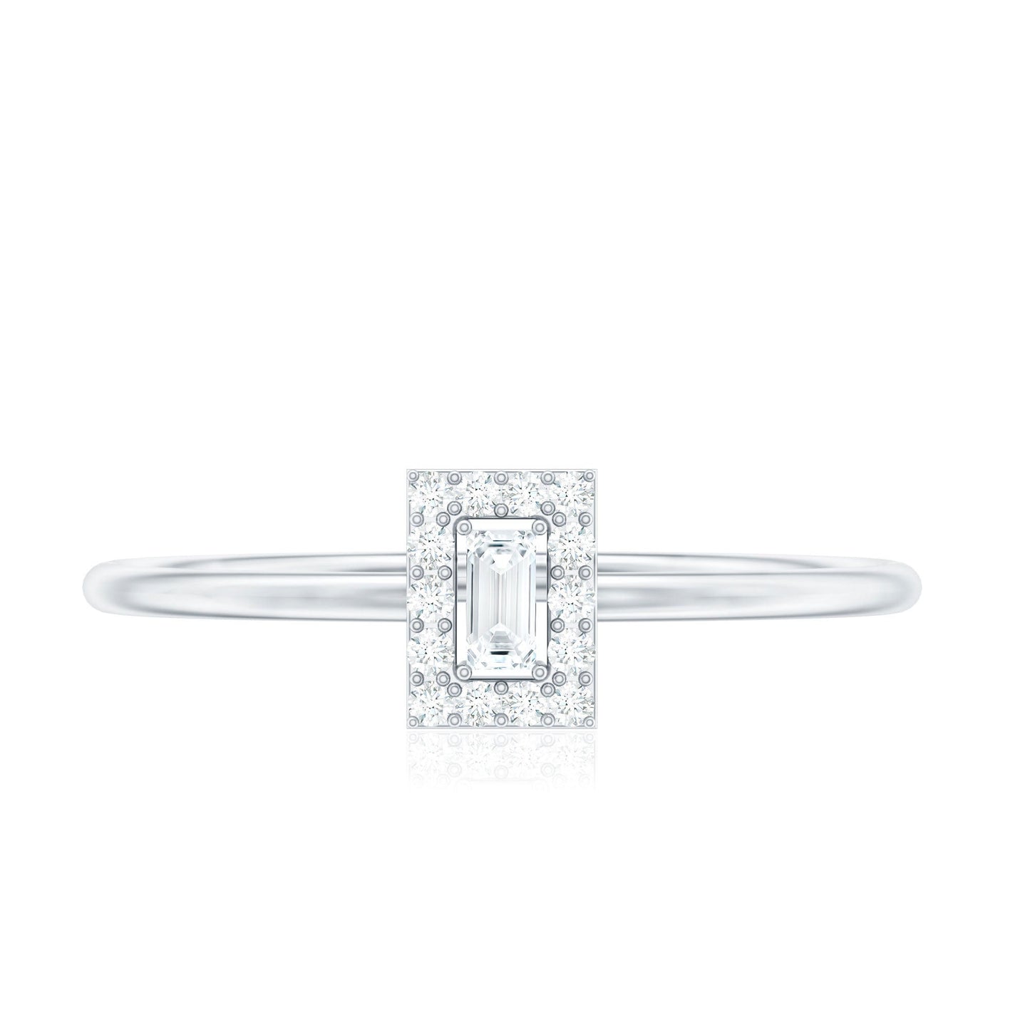 Dainty Baguette Cut Moissanite Promise Ring with Halo