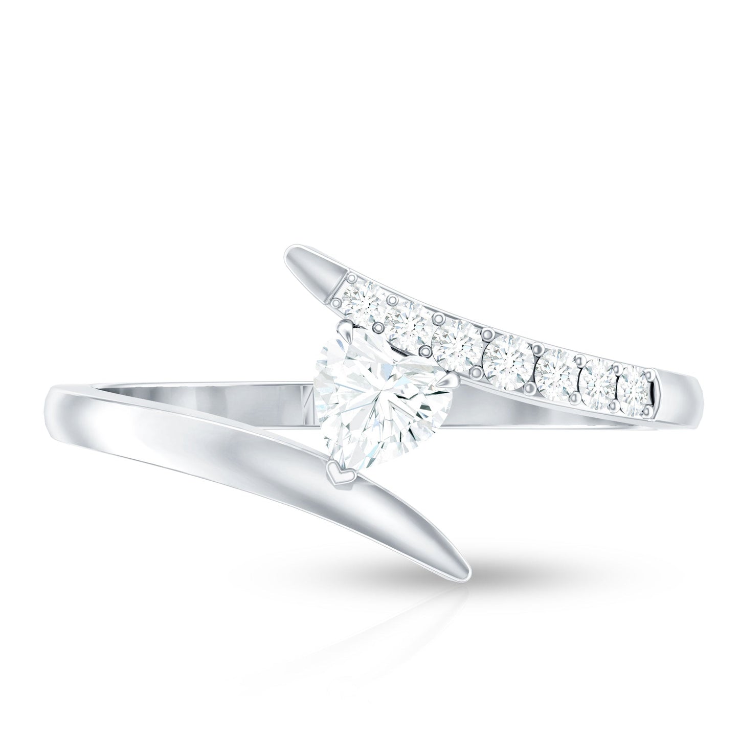 Certified Moissanite Heart Promise Ring in Bypass Shank