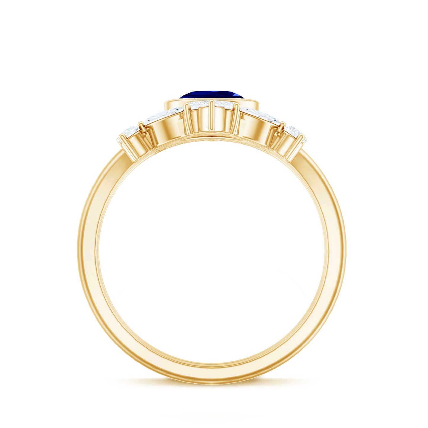 Vintage Looking 1.6 Carat Lab Grown Blue Sapphire 3 Piece Bridal Ring Set with Moissanite