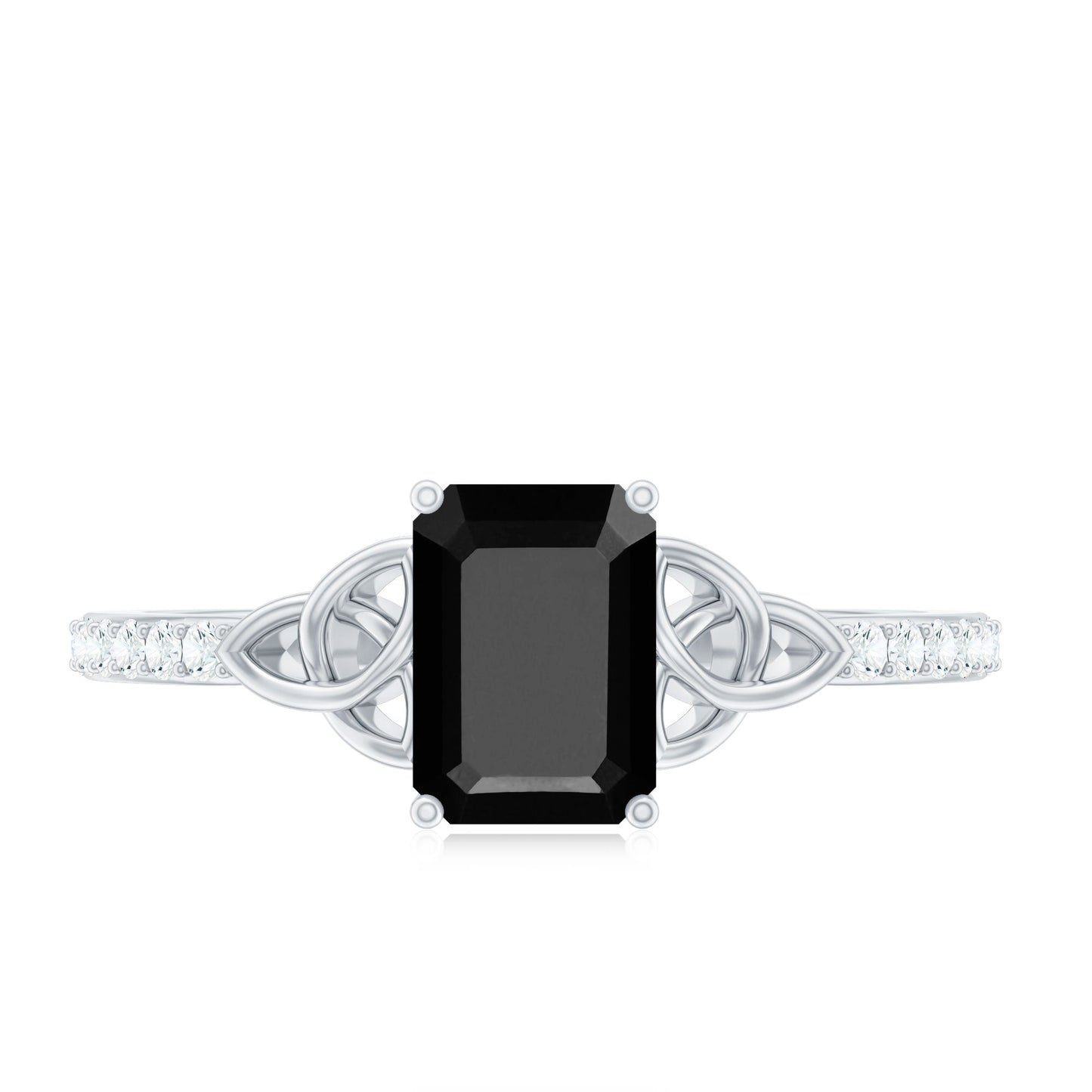 1.8 Carat Emerald Cut Black Onyx Celtic Engagement Ring with Diamond