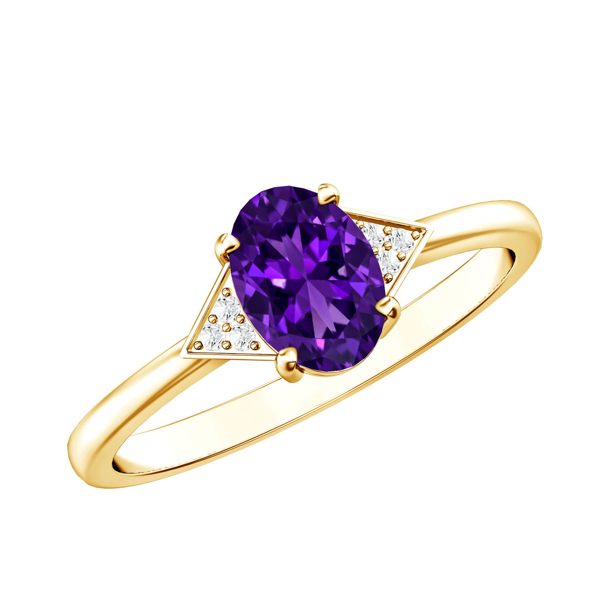 Natural 1 Carat Amethyst Oval Engagement Ring with Diamond Trio