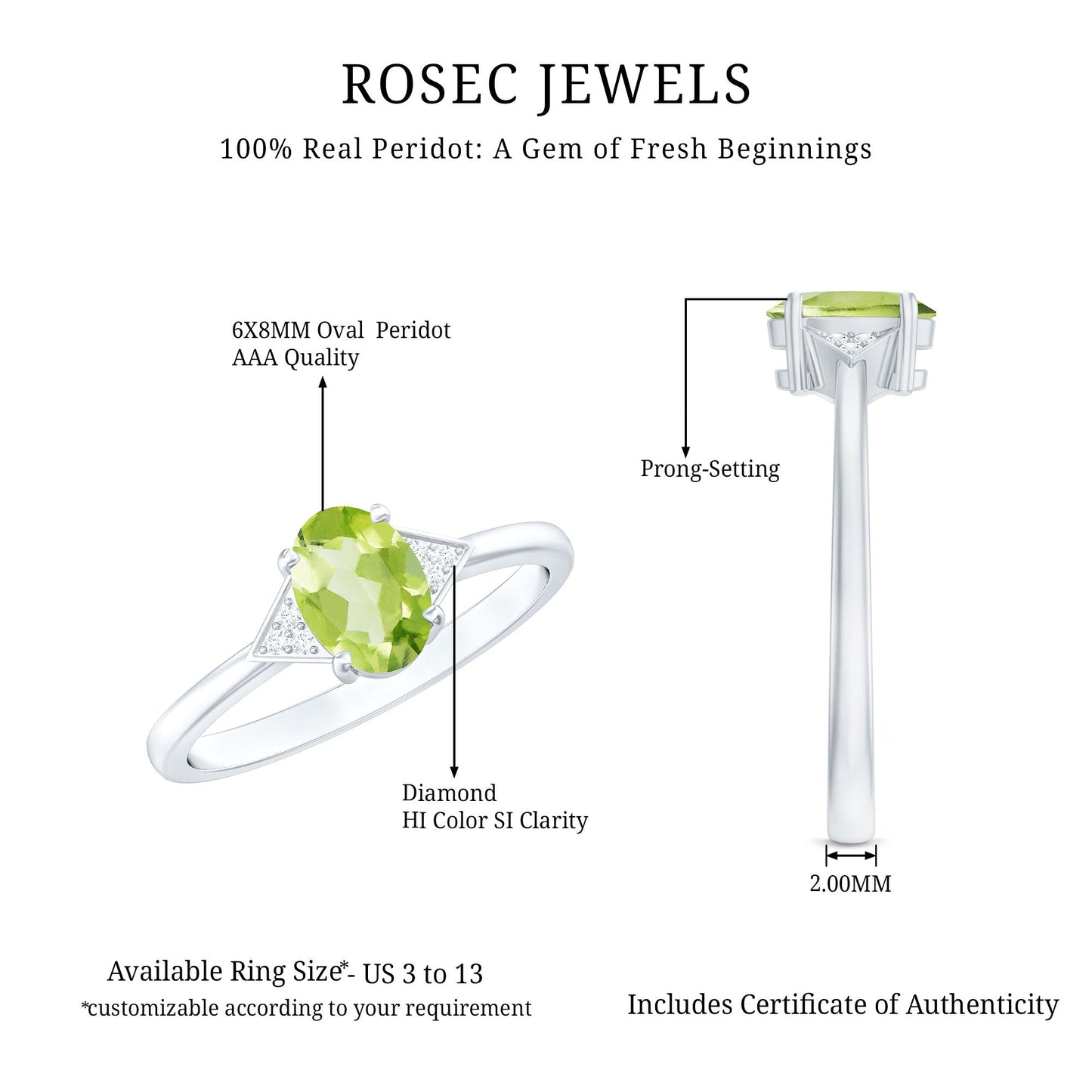 Natural Solitaire 1 Carat Peridot Oval Engagement Ring with Diamond