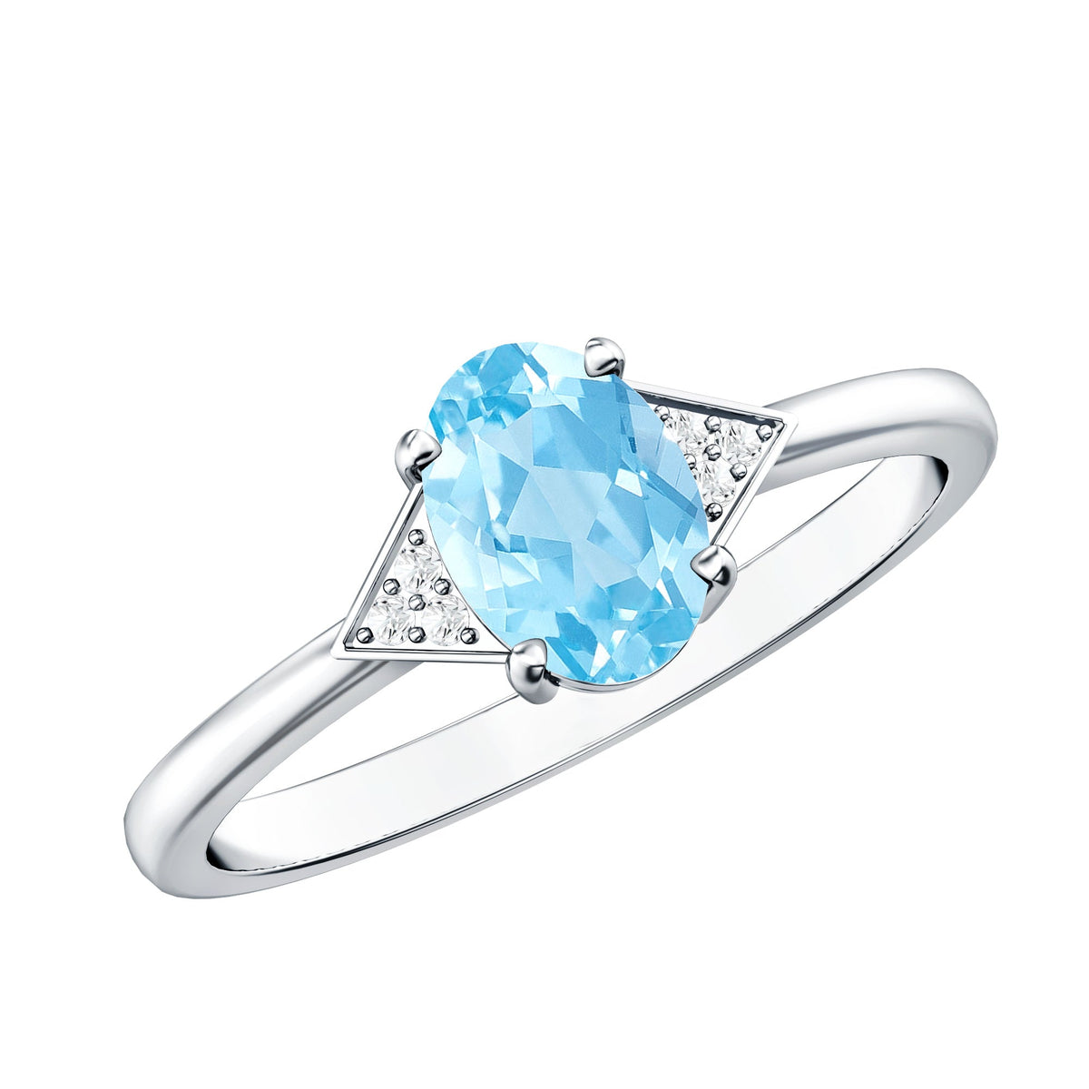 Genuine 1 Carat Aquamarine Oval Engagement Ring with Diamond