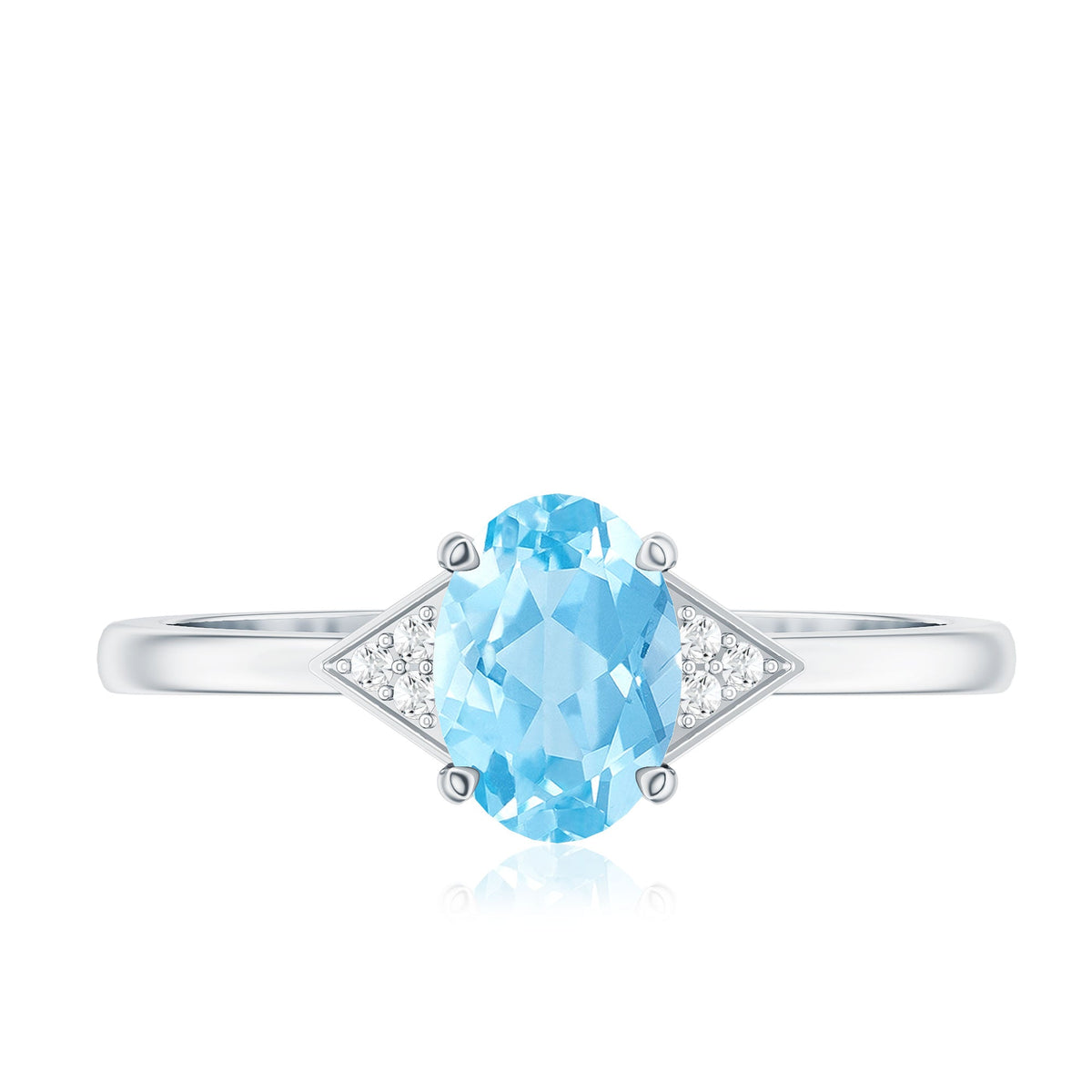Genuine 1 Carat Aquamarine Oval Engagement Ring with Diamond
