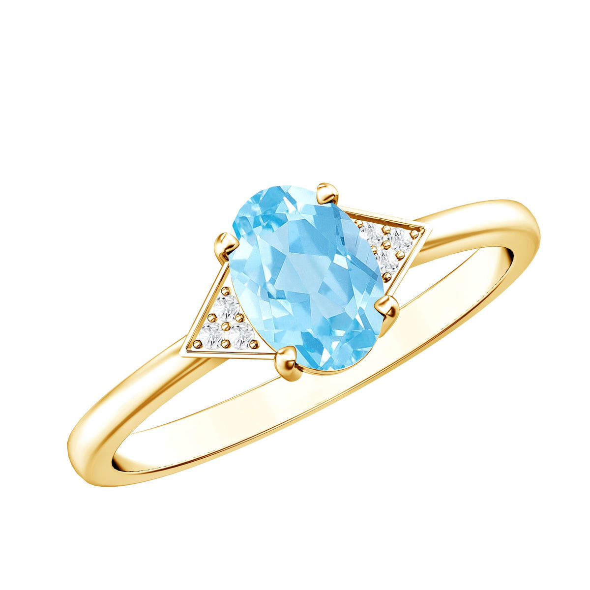 Genuine 1 Carat Aquamarine Oval Engagement Ring with Diamond